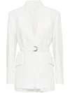 Brunello Cucinelli Women's Fluid Viscose And Linen Twill Jacket With Belt And Necklace In White