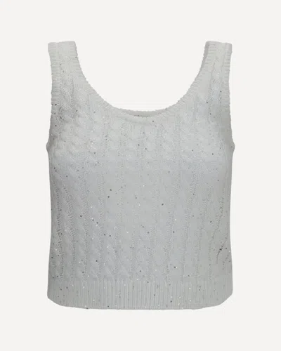 Brunello Cucinelli White Linen Knit Tank Top With Sequins In Gray