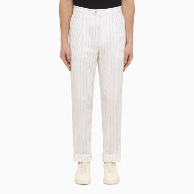 Brunello Cucinelli White Linen Pinstripe Trousers Men