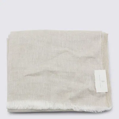 Brunello Cucinelli White Linen Scarves In Yellow