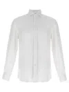 Brunello Cucinelli Linen Shirt With Back Yoke And Curved Hem In White