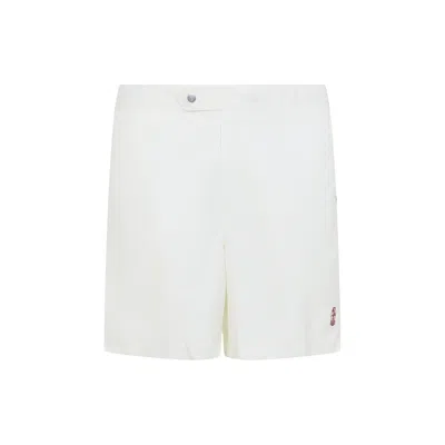 Brunello Cucinelli White Logo Embroidered Buttoned Swim Shorts