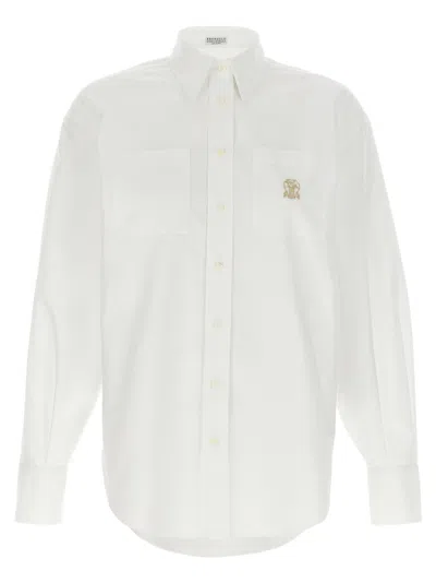 BRUNELLO CUCINELLI WHITE LOGO EMBROIDERY SHIRT