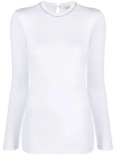 Brunello Cucinelli Long-sleeved Fitted Top With Classic Crew Neckline In White