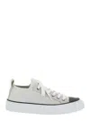 Brunello Cucinelli White Low Top Sneaker With Tab On The Heel In Ice White