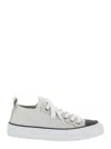 Brunello Cucinelli White Low Top Sneaker With Tab On The Heel In Multicolor