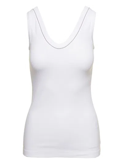 Brunello Cucinelli Monili Scoop-neck Flat Cotton Rib Tank Top In White