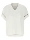 Brunello Cucinelli Women Cotton Rib Knit T-shirt With Precious Trims In White