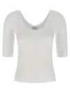 Brunello Cucinelli White U-neck T-shirt With Back Monil Detail In Cotton Woman In White