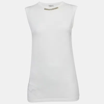 Pre-owned Brunello Cucinelli White Monili Detail Jersey Sleeveless T-shirt M