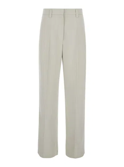 Brunello Cucinelli White Monili Embellished Trousers In Linen Blend Woman In Beige