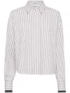 Brunello Cucinelli Long-sleeve Shirt With Vertical Stripes And Contrasting Cuffs In White
