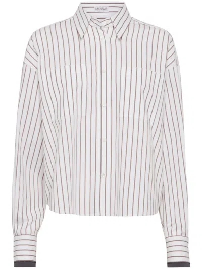 BRUNELLO CUCINELLI WHITE MONILI-TRIM SHIRT