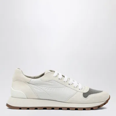 BRUNELLO CUCINELLI BRUNELLO CUCINELLI WHITE NYLON AND SUEDE TRAINER