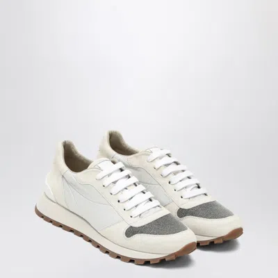 BRUNELLO CUCINELLI BRUNELLO CUCINELLI WHITE NYLON AND SUEDE TRAINER
