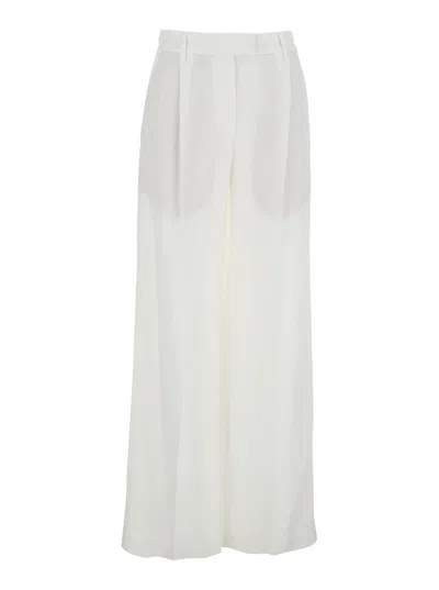 Brunello Cucinelli White Pants With Pleated Front And Jewelry Detail In Linen And Viscose Blend Woma In Multicolor