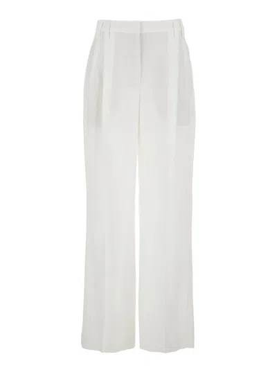Brunello Cucinelli White Pants With Pleats On The Front In Tech Fabric Woman In Gray