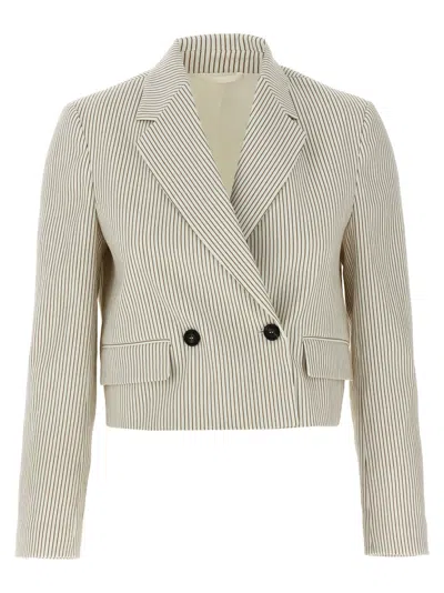 BRUNELLO CUCINELLI WHITE PINSTRIPE BLAZER