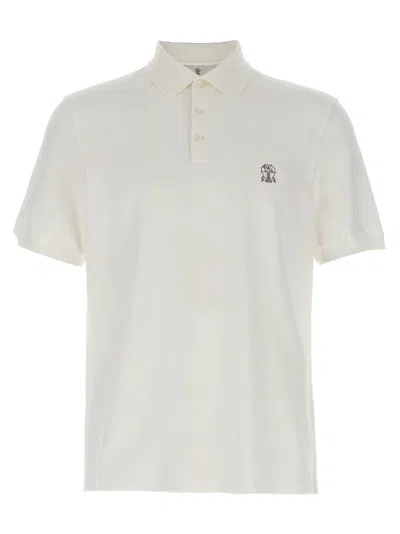 BRUNELLO CUCINELLI WHITE PIQU POLO SHIRT