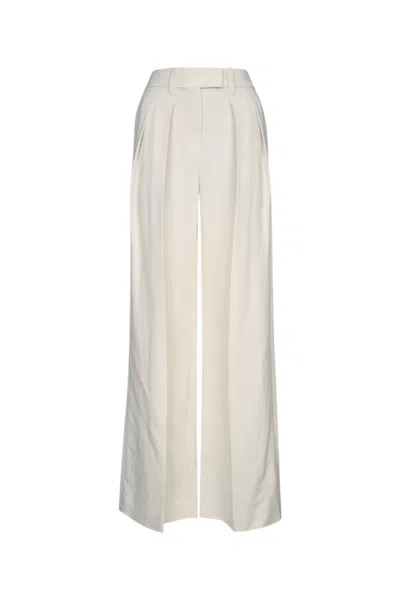 BRUNELLO CUCINELLI WHITE PLEATED TWILL TROUSERS