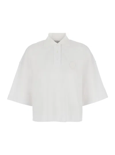 Brunello Cucinelli White Polo Shirt With Logo Patch On The Front In Cotton Woman