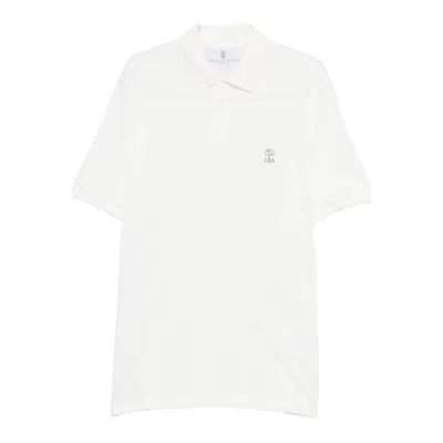 Brunello Cucinelli Logo Cotton Polo Shirt In White