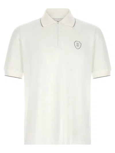 Brunello Cucinelli Honeycomb Texture Techno Piquet Polo In White