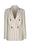 Brunello Cucinelli Multicolor Jacket With All-over Striped Motif And Monile Detail In White