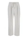 BRUNELLO CUCINELLI WHITE RELAXED trousers WITH DRAWSTRING IN COTTON AND LINEN WOMAN