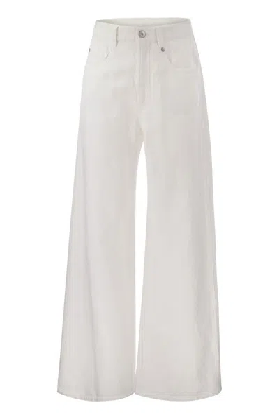 BRUNELLO CUCINELLI WHITE RELAXED TROUSERS IN GARMENT-DYED COTTON-LINEN COVER-UP FOR WOMEN