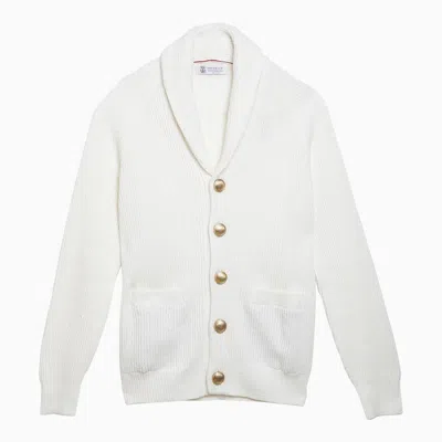 Brunello Cucinelli White Ribbed Cotton Cardigan