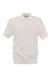 BRUNELLO CUCINELLI WHITE RIBBED COTTON POLO-STYLE T-SHIRT FOR MEN