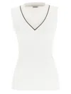Brunello Cucinelli Stretch-cotton V-neck Top In White