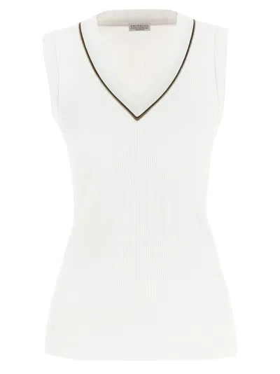 BRUNELLO CUCINELLI WHITE RIBBED-KNIT VEST