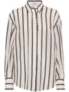 Brunello Cucinelli Sequined Stripe Button Down Gauze Blouse In White