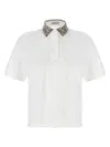 Brunello Cucinelli Polo With Dazzling Knit Collar In White