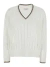 Brunello Cucinelli Open-knit Sweater With Vertical Stripes In White