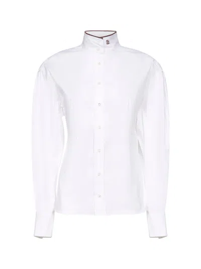 BRUNELLO CUCINELLI WHITE SHINY COLLAR DETAIL SHIRT