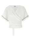 Brunello Cucinelli Monili Embellished Cropped Blouse In White