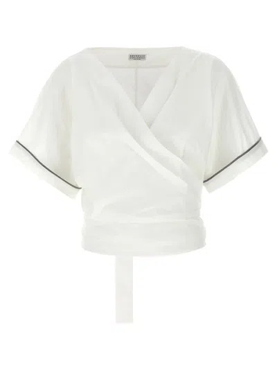 BRUNELLO CUCINELLI WHITE SHINY TRIMS TOP
