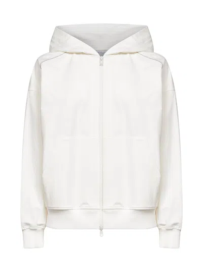 Brunello Cucinelli White Shiny Trims Zip-up Hoodie