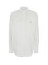 BRUNELLO CUCINELLI WHITE SHIRT WITH CLASSIC COLLAR AND EMBROIDERED LOGO ON THE CHEST IN COTTON WOMAN