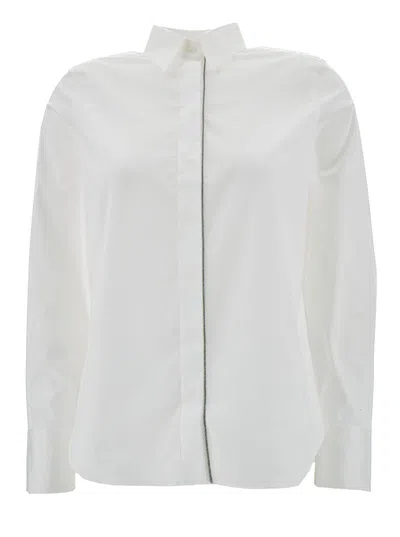 BRUNELLO CUCINELLI WHITE SHIRT WITH MONILE DETAIL IN COTTON BLEND WOMAN