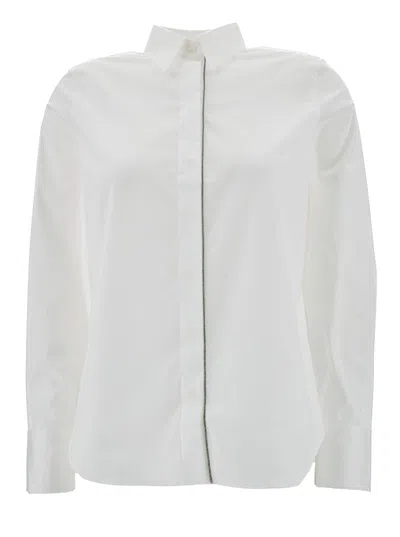 Brunello Cucinelli Oversized White Shirt With Monile Detail In Cotton Blend Woman