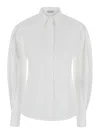 Brunello Cucinelli Stunning White Stretch Cotton Poplin Shirt With Light Knit Sleeves And Necklace In White
