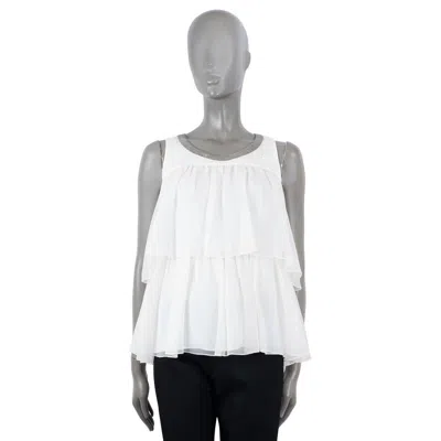 Pre-owned Brunello Cucinelli White Silk 2018 Ruffled Monili Trim Shirt S