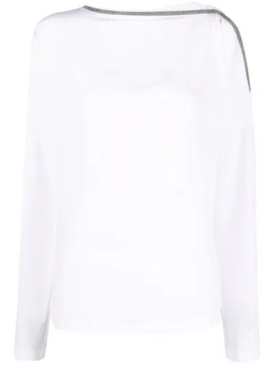 BRUNELLO CUCINELLI BRUNELLO CUCINELLI WHITE SILK LONG SLEEVE BOAT NECK SWEATER