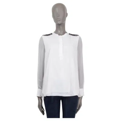 Pre-owned Brunello Cucinelli White Silk Organza & Molini Henley Blouse Shirt S