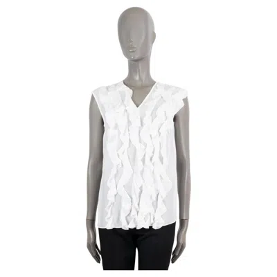 Pre-owned Brunello Cucinelli White Silk Ruffled Tank Top Shirt S