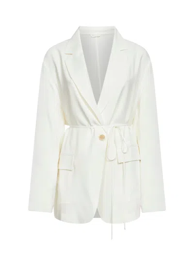 Brunello Cucinelli White Silk Sablé Crêpe Blazer With Monili In Blue